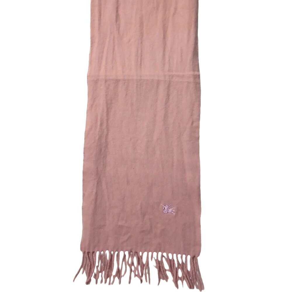 Luxury Vintage Burberry Light Pink Lambs Wool Scarf Embroidered Logo Scarves - Picture 3 of 6